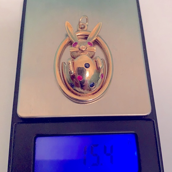 14K YG RUBY & SAPPHIRE RABBIT CHARM 15.4GR - Picture 13 of 13